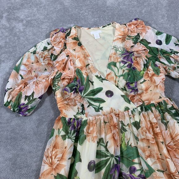 H&M Floral Ruffle Colorful Fit & Flare Dress Size Small Women’s - Picture 4 of 16